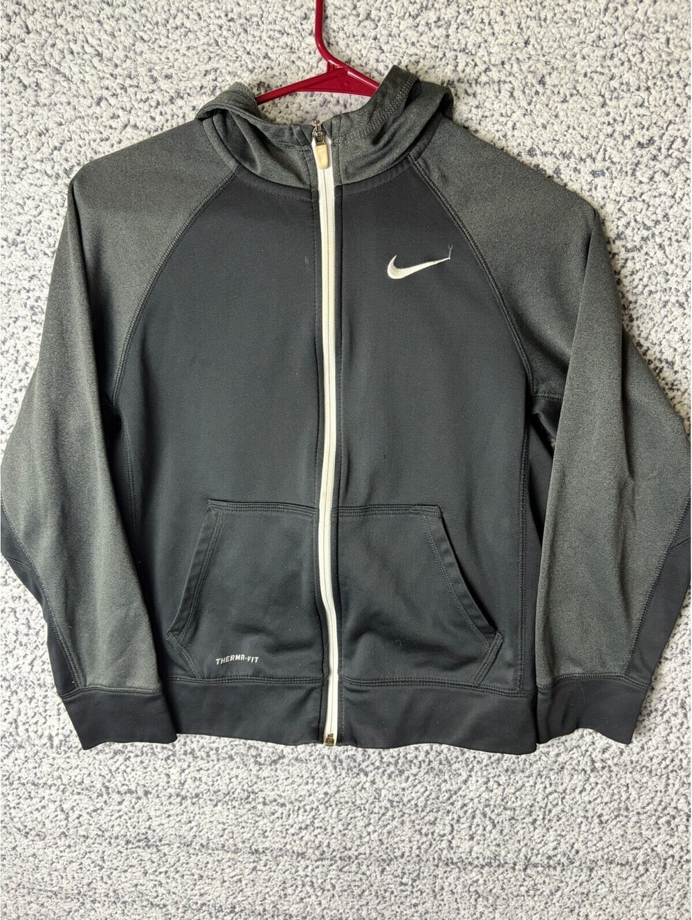 Nike Therma-FIT Hoodie Youth Large Black Gray Full Zip Big Logo 678456-010